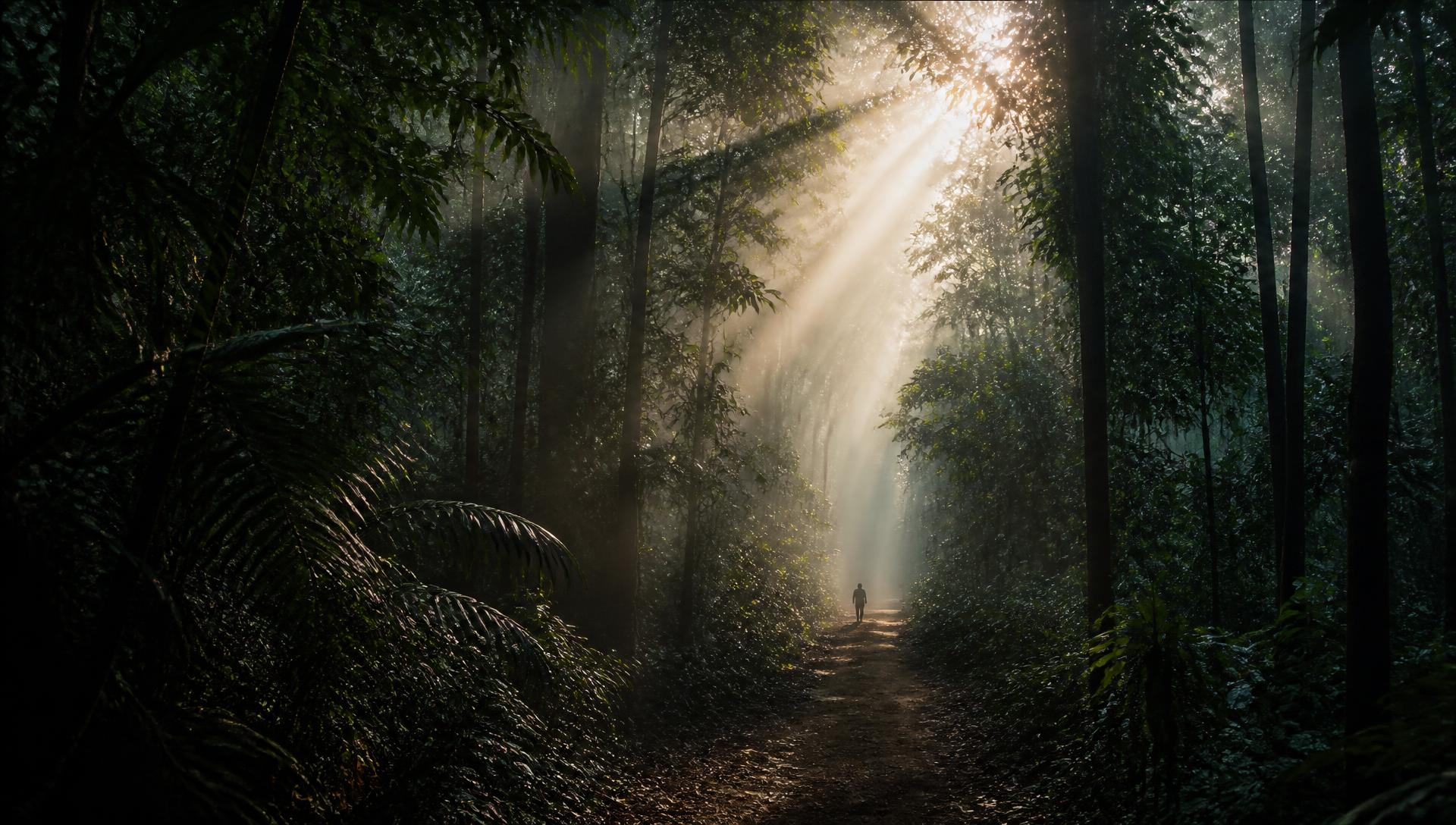Trilha na floresta brasileira ao amanhecer